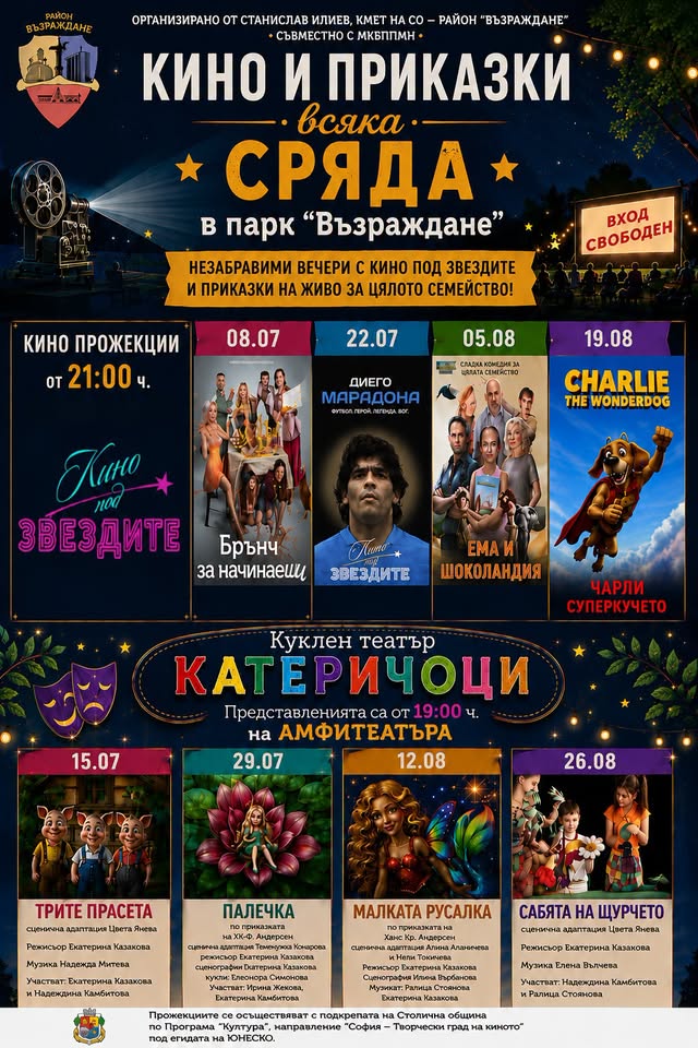  КИНО И ПРИКАЗКИ ВСЯКА СРЯДА в парк „Въз...