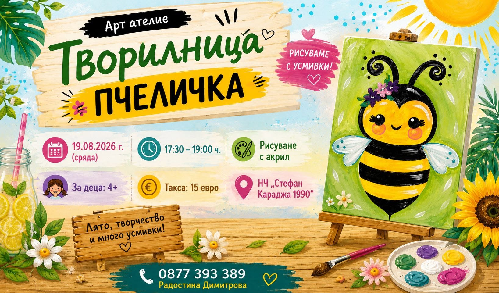 ПЧЕЛИЧКА - рисуване с акрил за деца