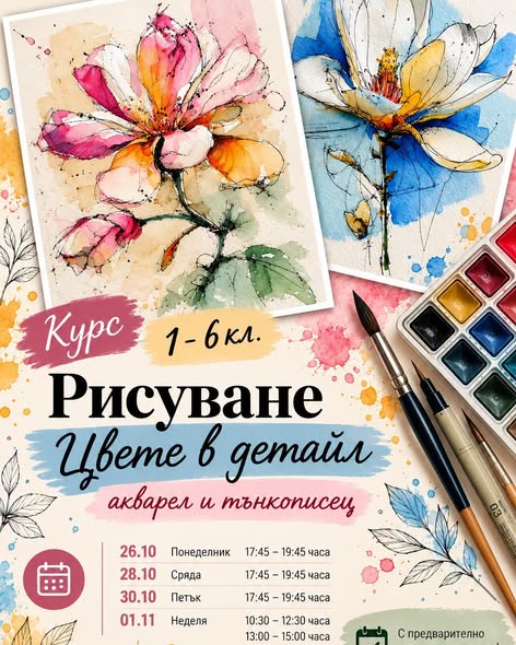 Рисуване - Цвете в детайл /с акварел и тънкописец/