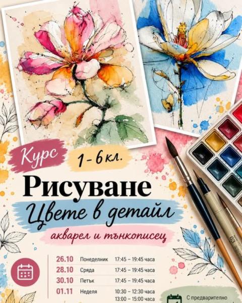 Рисуване - Цвете в детайл /с акварел и т...